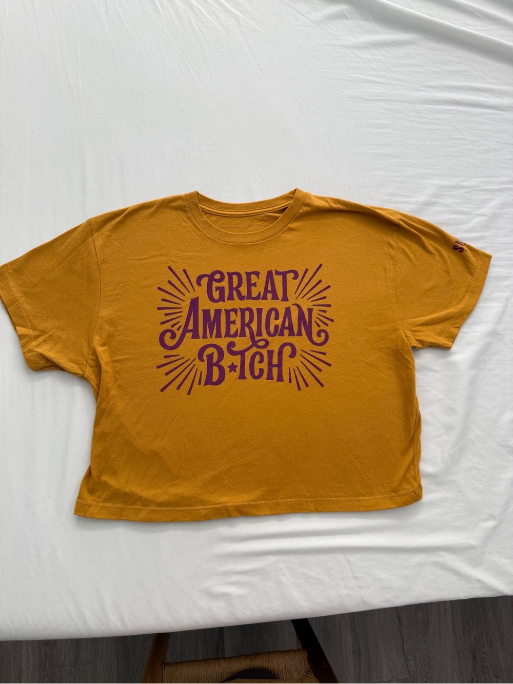 Suffs The Musical Graphic Crop Tee - Mustard Yellow "Great American B*tch"